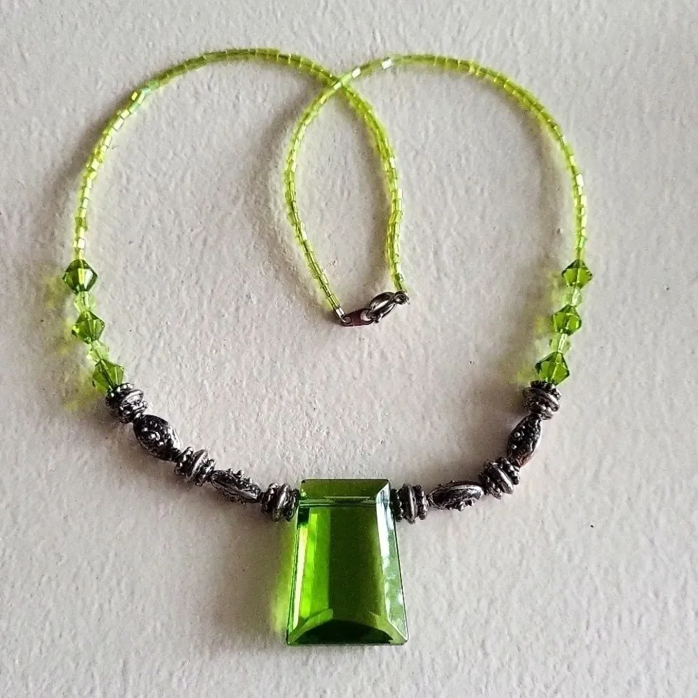 Lime green Handcrafted Glass and Sterling Silver Necklace
